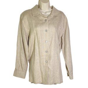 4/$25 Leslie Stuart Slubby Safari Linen Long Sleeve Shirt Jacket Women 10 VTG